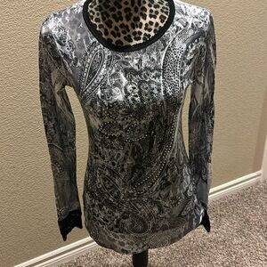 Women’s Daytrip sheer long sleeve top with bling/rhinestones, size L